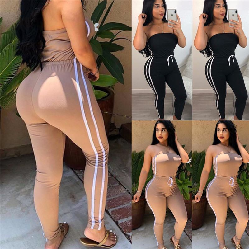 Summer Women Off Shoulder Jumpsuits   Ladies Lace Up Solid Loose Elastic Romper Ladies Bodysuits Casual