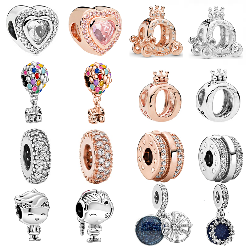 Fit Original Pandora Charms Bracelets DIY Women Jewelry Gift Glass Heart Balloon Crown Boy Girl Classic  Dangle Beads