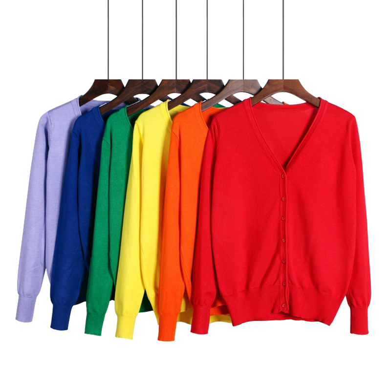 Queechalle 25 Colors knitted cardigans spring autumn cardigan women casual long sleeve tops V neck solid women sweater coat