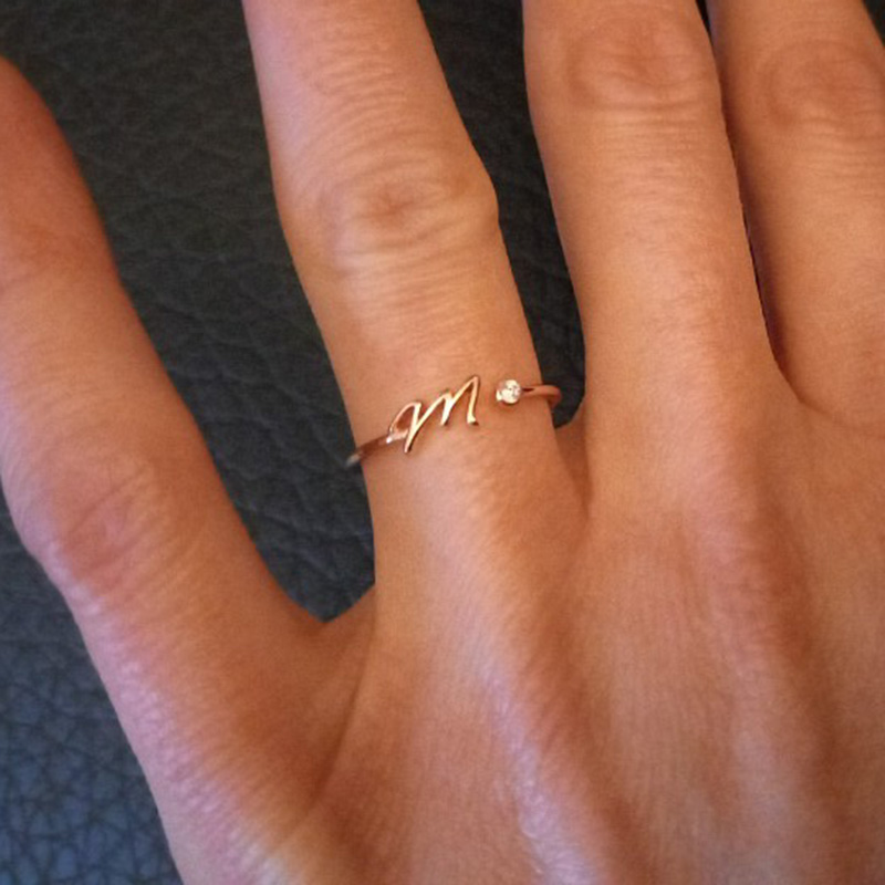 A-Z Initial Rings for Women Open Adjustable Stainless Steel Wedding Ring  Trend Gold Color Couple Jewelry Accessories Gift