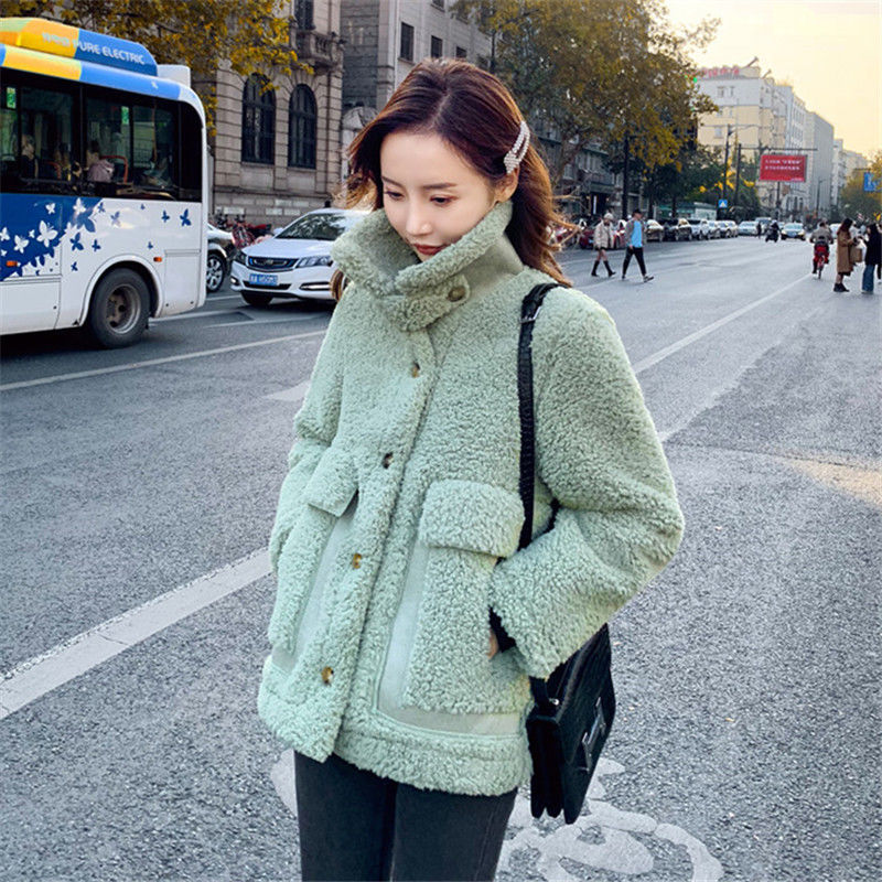дубленка женская   Thick Wool Jacket  Warm Women's Winter Sheepskin Coat One Piece Fur Coats All-Match Traf