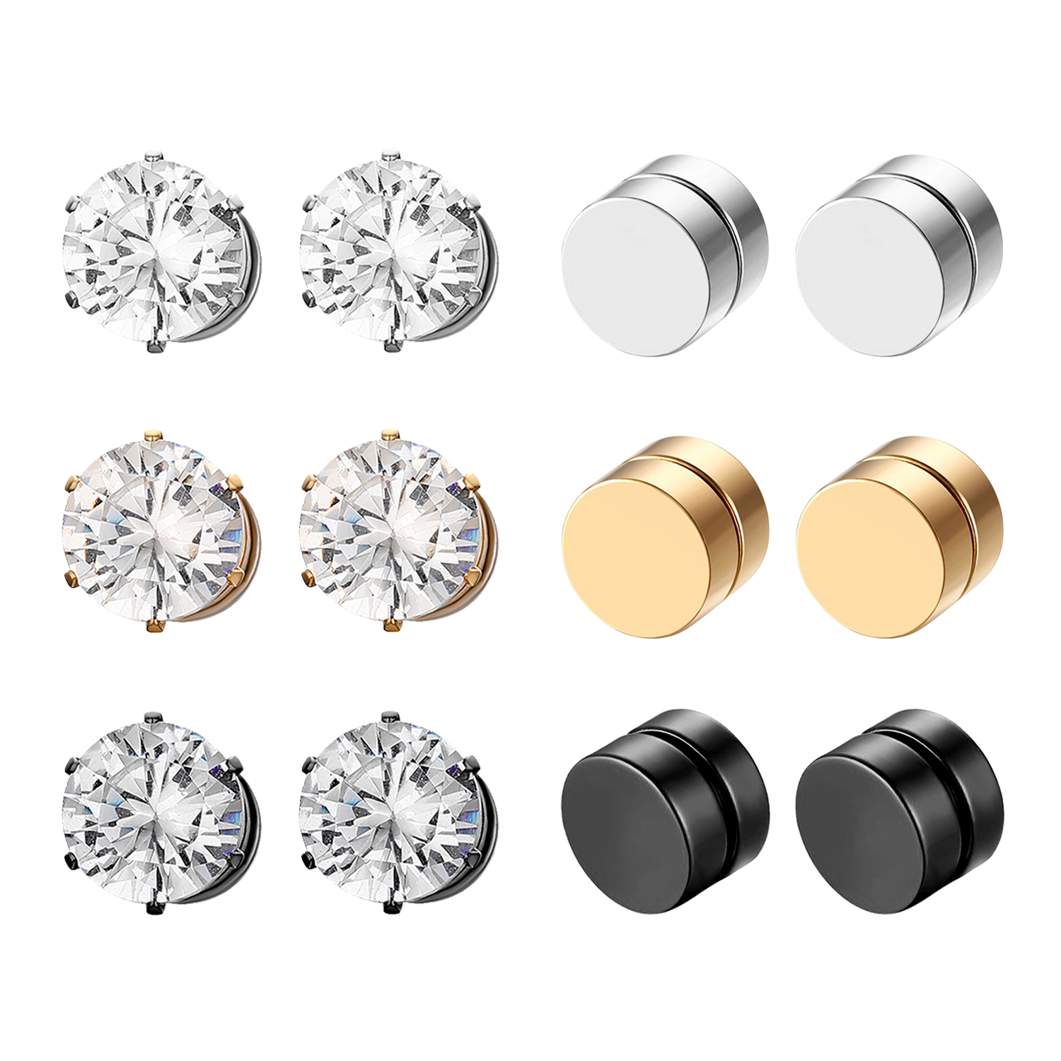 BONISKISS Stainless Steel Stud Earrings for Men Women Unisex Round Magnet Earrings Without Piercing  jewelry 