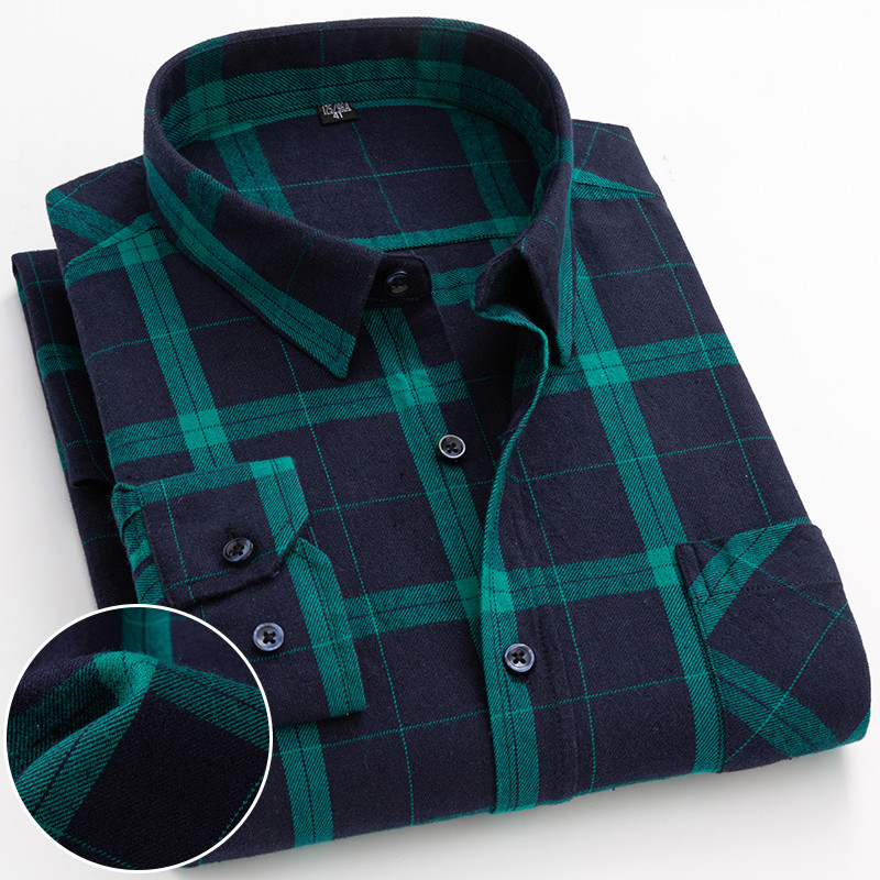 Spring Autumn  Flannel Plaid Mens Shirts Casual Long Sleeve Regular Fit Home Dress Shirts For Man Clothes 6XL 5XL