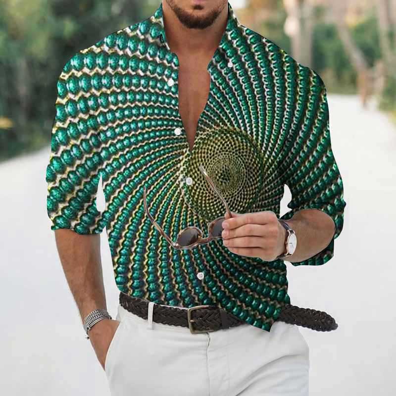 High  Spring Autumn Men's Shirts  Geometric 3D Printing Long Sleeve Men's Casual T-Shirt Tops Streetwear