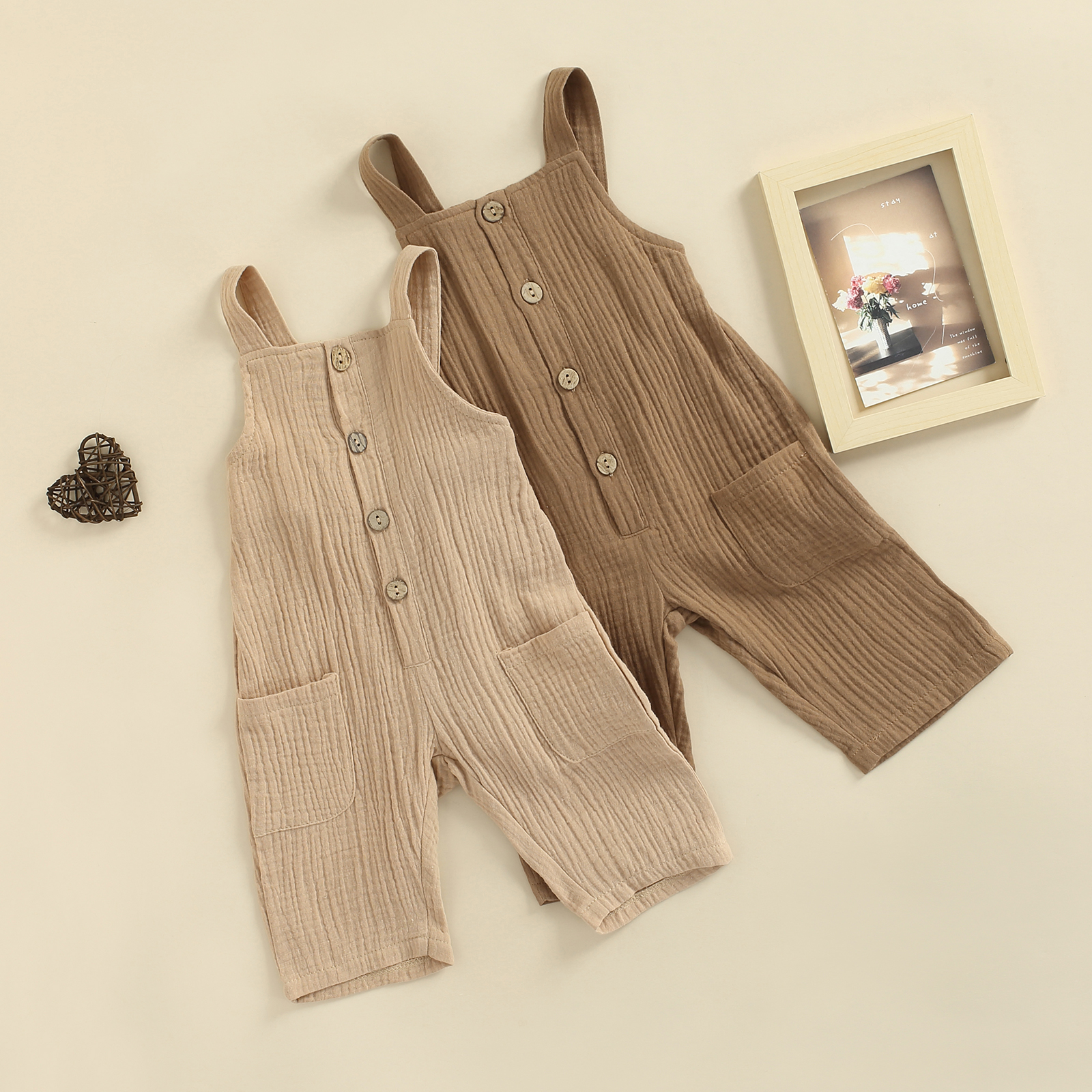 0-4Y Kids Loose Jumpsuits  Baby Summer Clothing  Girls Sleeveless Buttons Pockets Suspender Pants Children Overalls