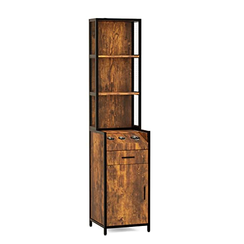 OmySalon Salon Station, Barber Stations with 3-Tier Storage Shelf, Hair Styling Cabinet with 1 Drawer, 1 Storage Cabinet, 3 Hot Tool Holders, Beauty Spa Equipment, Rustic Brown
