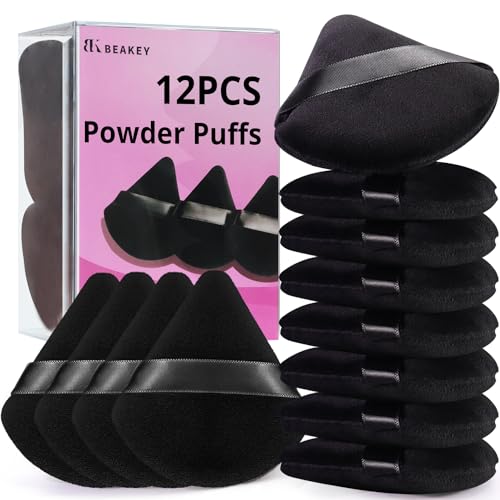 BEAKEY 12pcs Powder Puffs for Face Powder Triangle Powder Puff for Loose and Cosmetic Foundation, Makeup Puff for Contouring, Cloud Kiss Beauty Makeup Tools, Christmas Stocking Stuffers for Adults