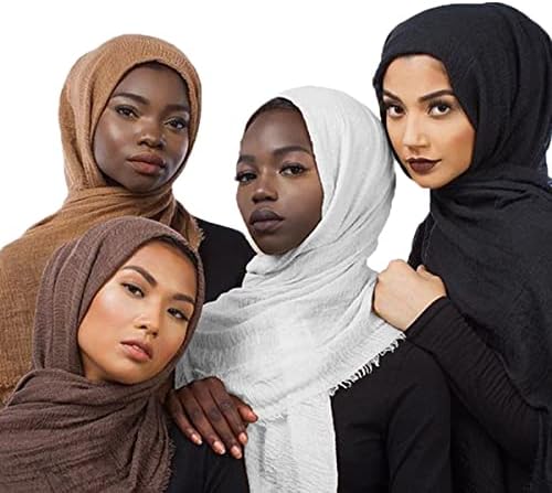 QYMY 4pcs Set Hijab Muslim Head Scarf Solid Color Long Scarf Wrap Scarves Cotton Scarf for Women Fashion L70.7”xW35.4” QY414
