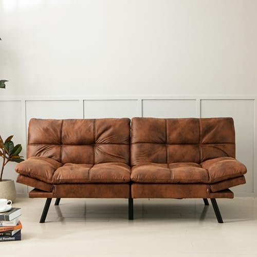 Hcore Convertible Couch Bed,Memory Foam Futon Sleeper Sofa Sofabed, Standard Brown