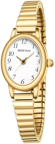 Small Gold Watches for Women Easy Read Ladies Quartz Wrist Watches with Stainless Steel Expansion Band,Waterproof.